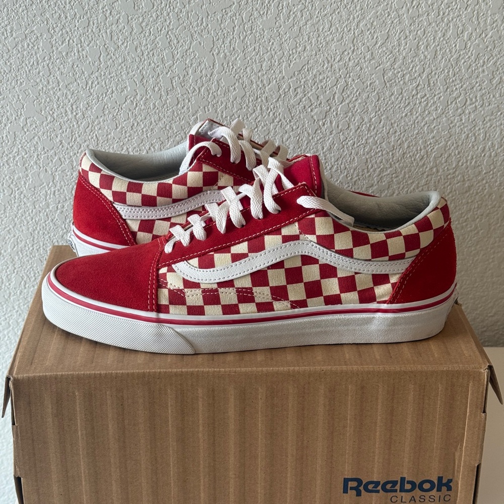 Vans Old Skool Checkerboard Shoe Red Mens Size 10